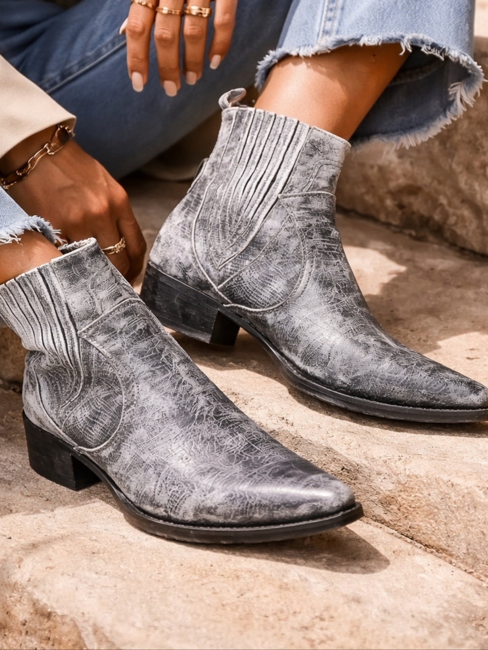 $368 Free People x We The Free Wyatt Western Lizard Boots
